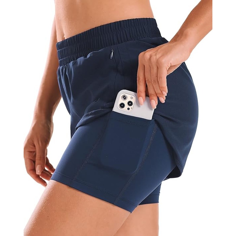 NWT ~ Women's Blue High Waisted 2 in 1 Athletic Running Pockets Shorts ~ Plus 2X