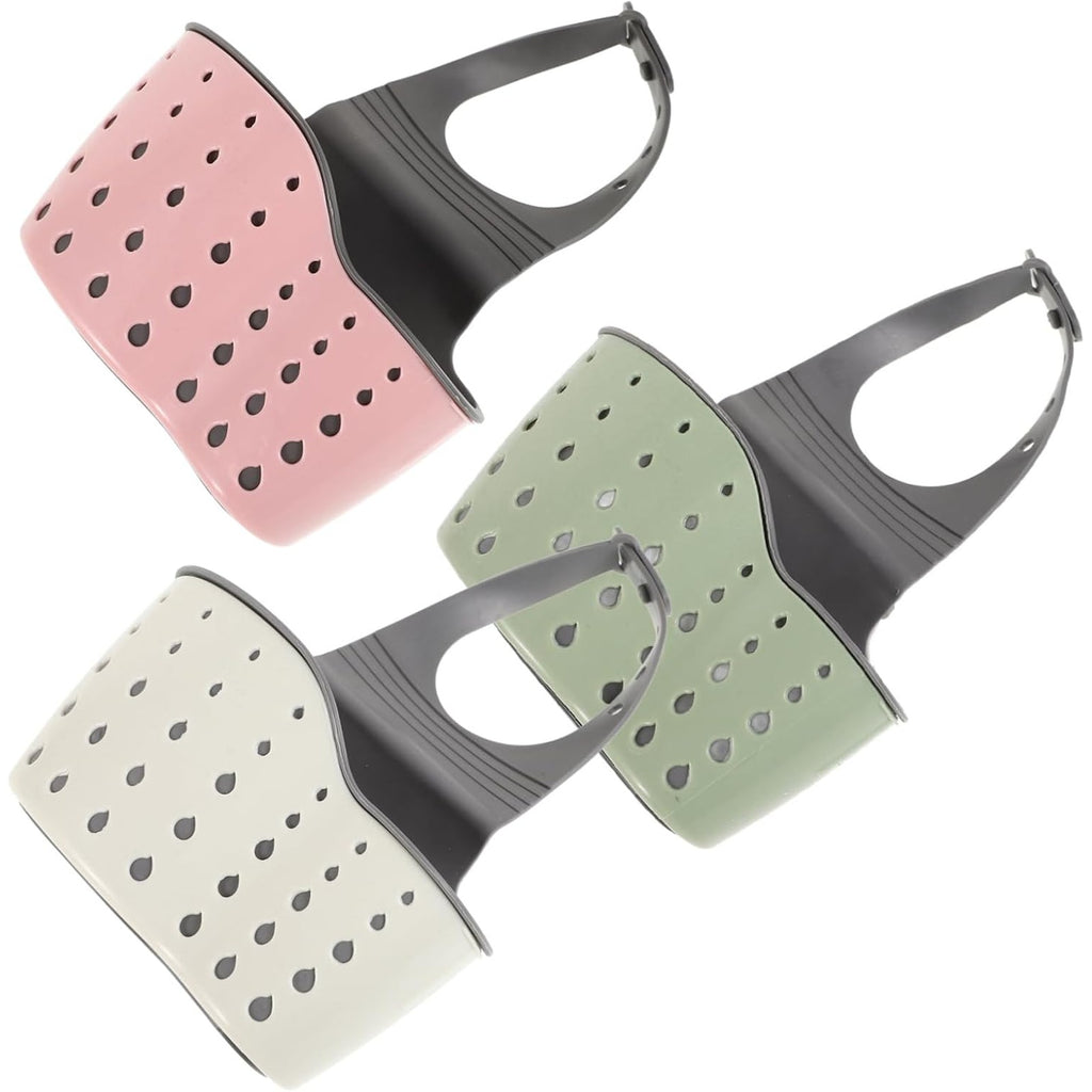NWT ~ Set/ 3 Double Layer Kitchen Sink Hanging Sponge Holders ~ Sage Pink Beige