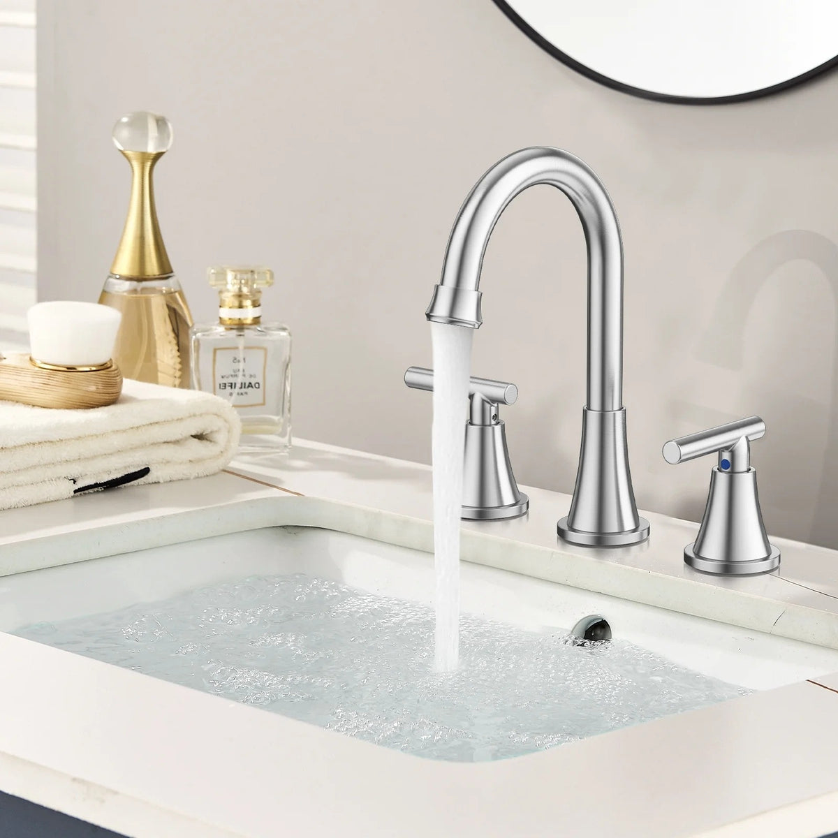 BRAND NEW ~ Brushed Nickel Bathroom Sink 3 Hole Faucet Pop Up Drain Supply Lines