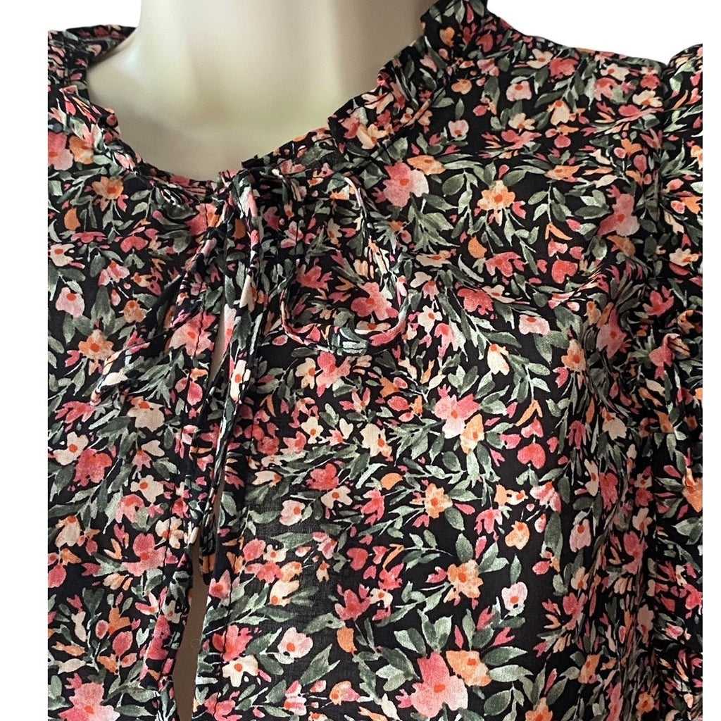NWT ~ STEVE MADDEN Black Ruffle Calico Sleeveless Blouse Ditsy Top ~ SMALL