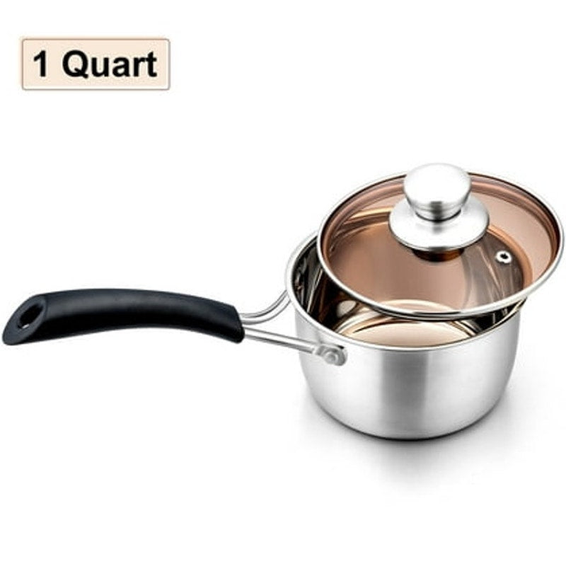 BRAND NEW ~ 1 Quart Saucepan Stainless Steel Soup Milk Pan with Transparent Lid