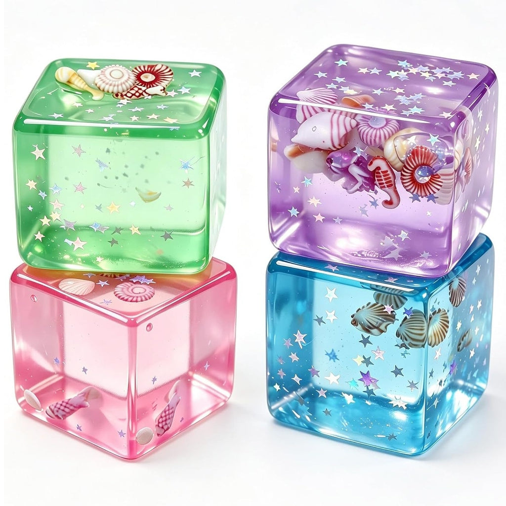 BRAND NEW ~ 4 Ice Cube Squishy Slow Rising Sensory Fidget Toy Stress Ball Cubes