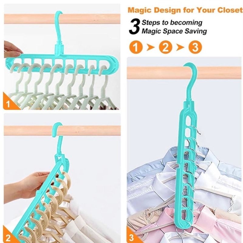 BRAND NEW ~ Set/8 Closet Organizers Storage Space Saving Closet Hangers 9 Holes