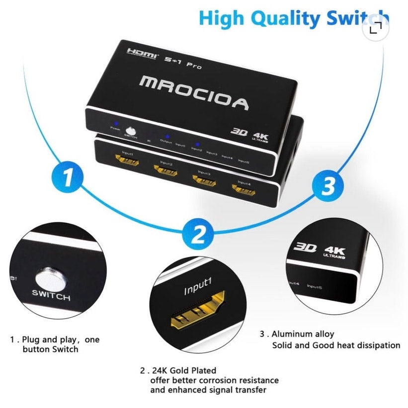 BRAND NEW ~ 4K 60Hz HDMI 2.0 Switch Box with ARC Splitter with IR Remote