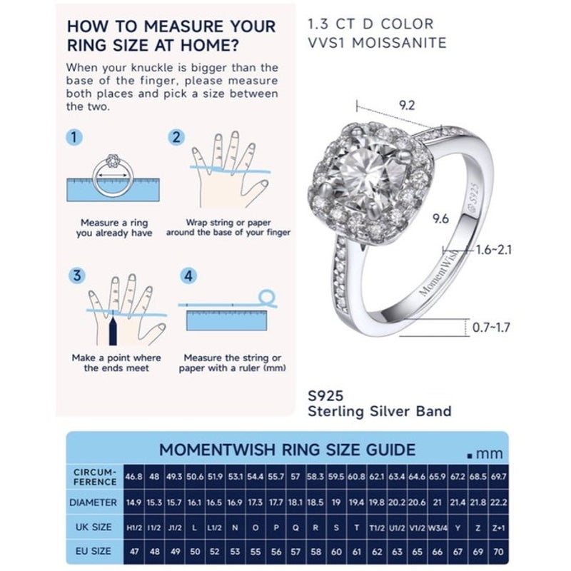 BRAND NEW ~ 1 Carat Moissanite MomentWish Sterling Silver Engagement Ring ~ 6.5