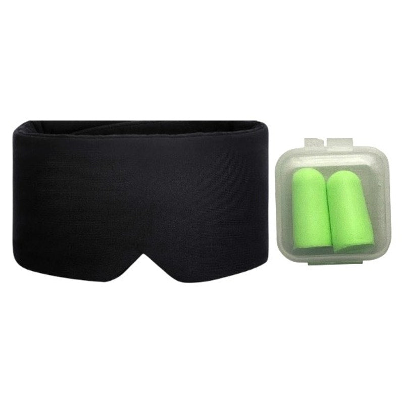 NWT ~ Soft Black Sleep Mask Blindfold & Earplugs Night Travel ~ Velcro Closure