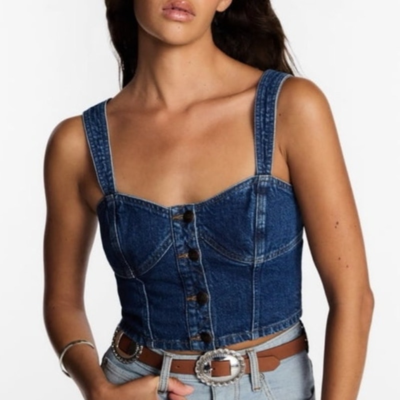 NWT ~ Lee "Kacey" Denim Blue Jean Bustier Button Front Top ~ Women's size XL