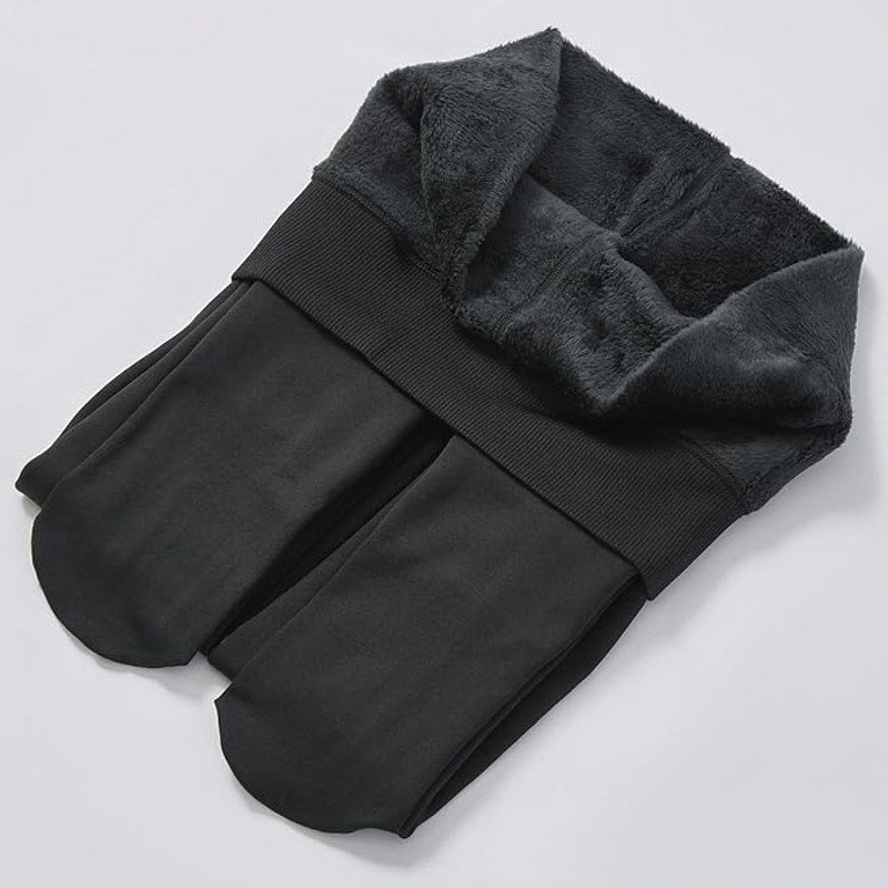 NWT ~ Thick Fur Fleece Lined Pure Black Full Feet Tights ~ Women's Size XL