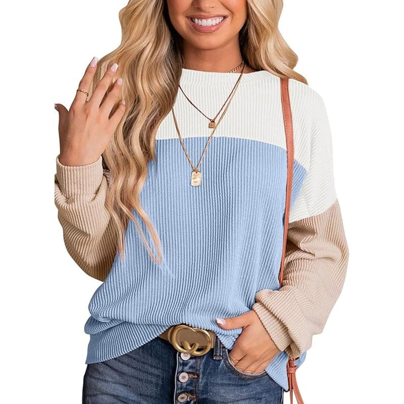 NWT ~ Blue & White Color Block Long Sleeve Pullover Crewneck Top ~ Women's XL