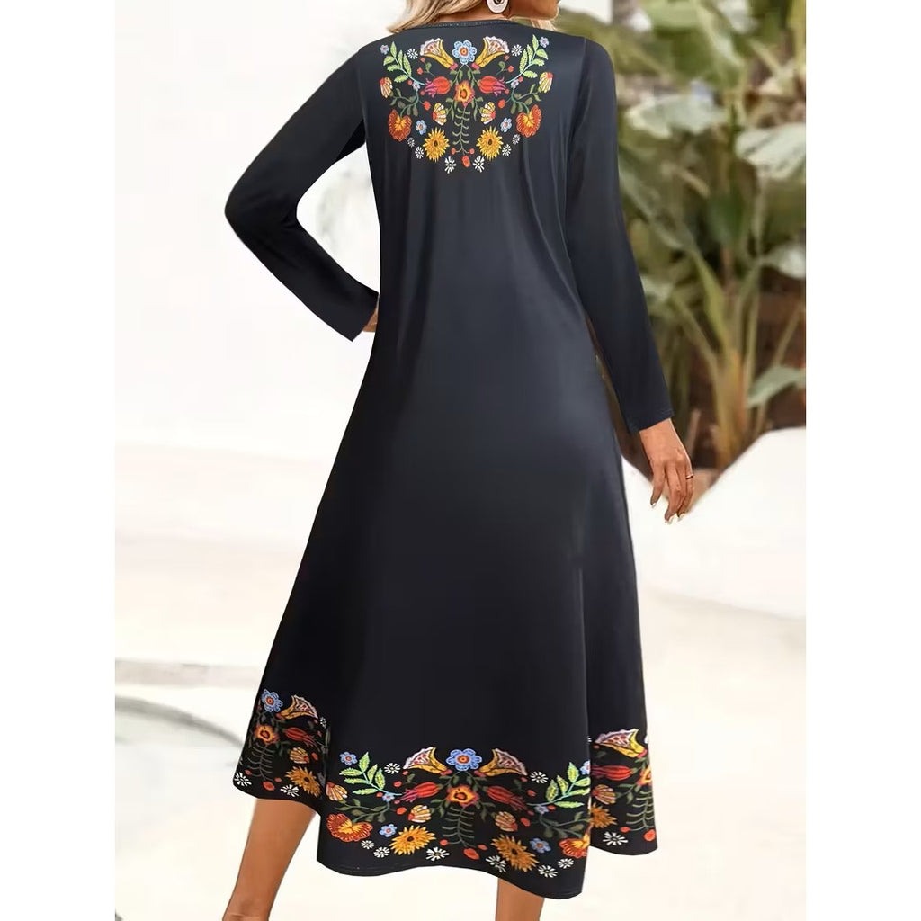BRAND NEW ~ Long Sleeve Black Floral Casual Office Dress ~ Women's SMALL