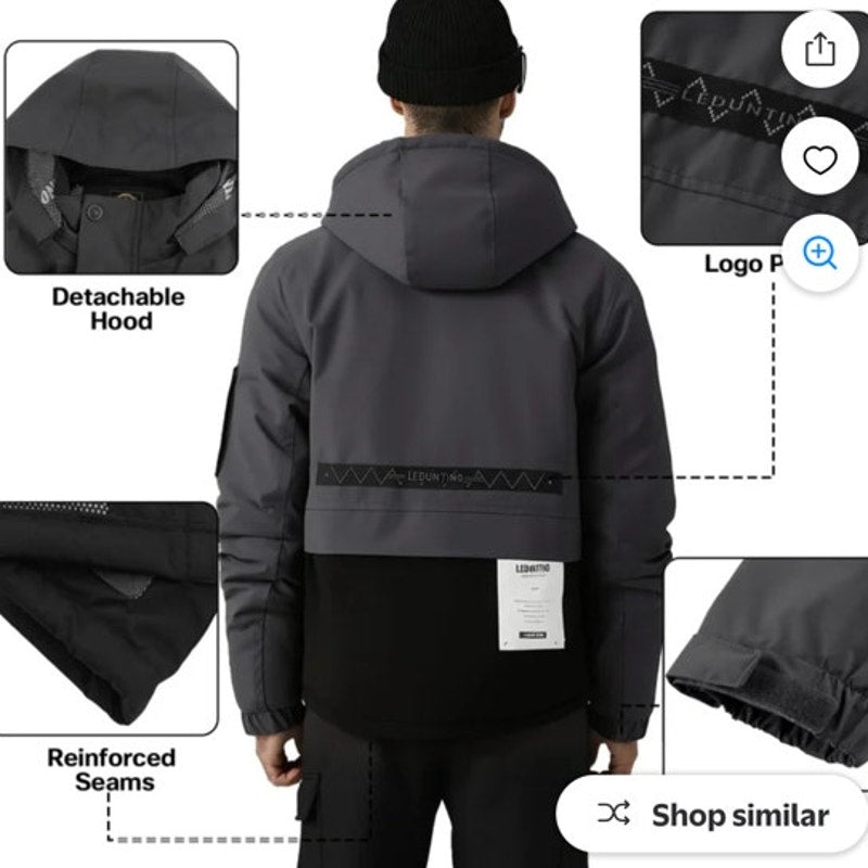 NWT ~ Men's Leduntino Black & Gray Heavy Winter Jacket ~ Size LARGE