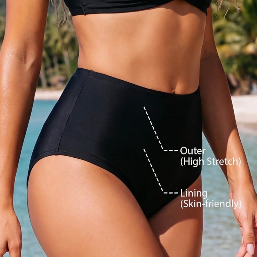 NWT ~ Black High Waisted Full Coverage Tummy Control Swimsuit Bikini Bottom ~ 2X