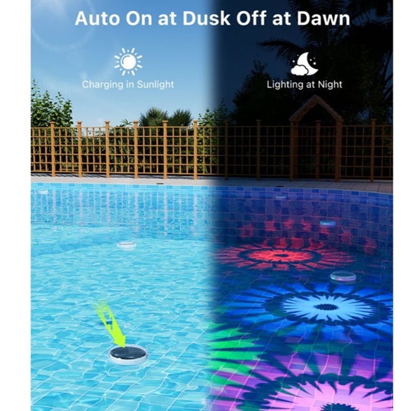 BRAND NEW ~ Set/4 Waterproof RGB Solar Floating Colorful Pool Lights & Remote