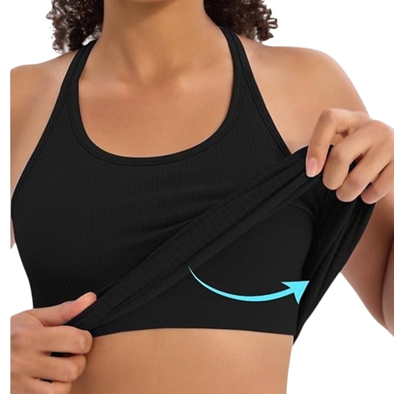 NWT ~ Women's Black Ribbed Racerback Tank Top & Built In Bra ~ Ladies Plus XXL