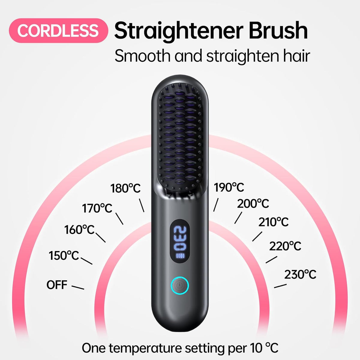 BRAND NEW ~ Gray Cordless 9 Temp Settings & LED Display Hair Straightener Brush