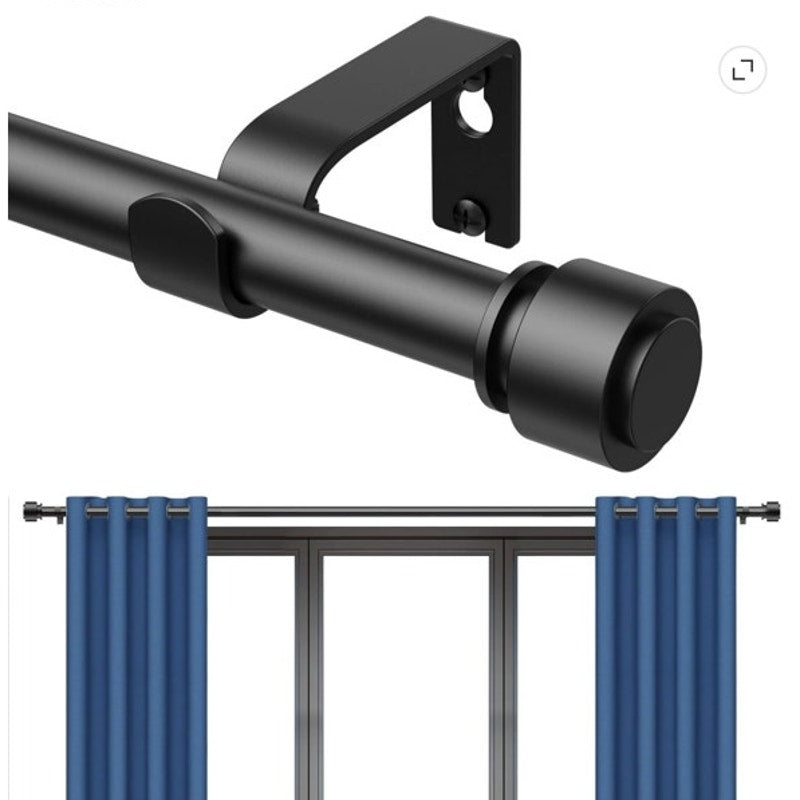 BRAND NEW ~ Matte Black Curtain Rod 32 3/4" - 44 3/4" & Brackets