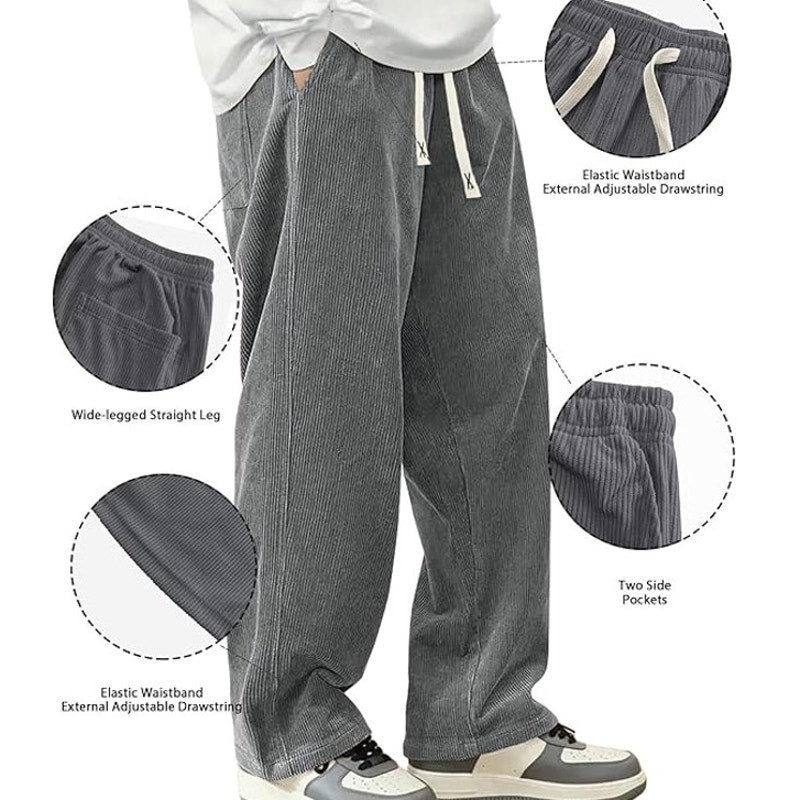 NWT ~ Young Men's Gray Corduroy Casual Drawstring Pants ~ Men's Size XS