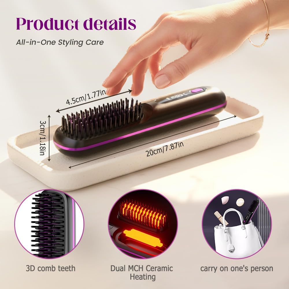 BRAND NEW ~ Cordless LCD Temperature Display White Straightening Hair Brush Comb