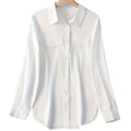 BRAND NEW ~ Women's White Flowy Button Up Front Pockets Hi-Lo Blouse ~ LARGE