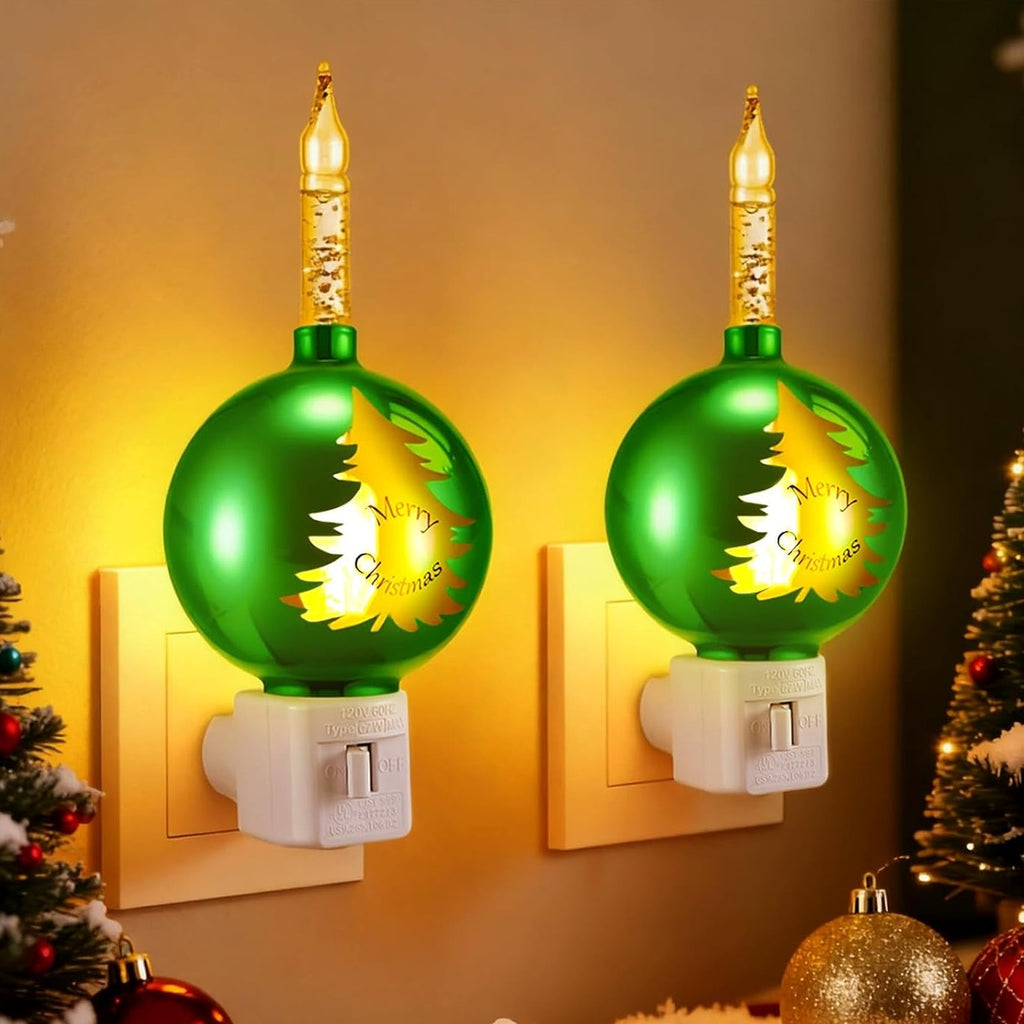 BRAND NEW ~ Set/2 Christmas Bubble Lights Green Ornament Bulb Nightlights