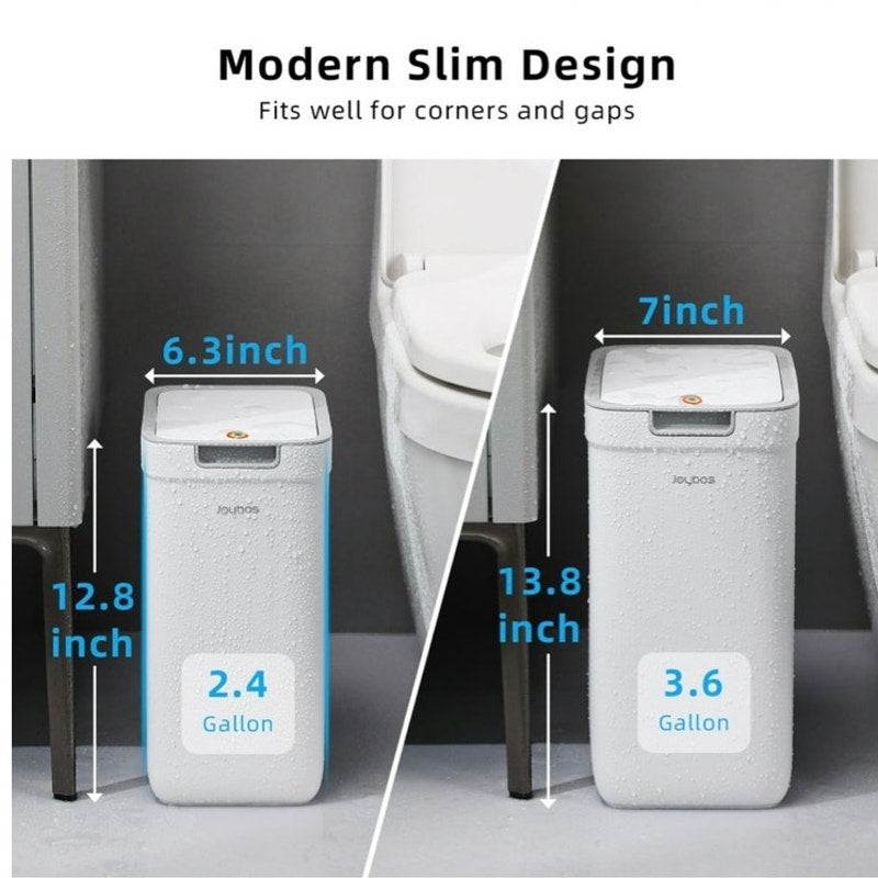 BRAND NEW ~ Set/2 Slim White Plastic Trash Cans with Pop-Up Lids 3.6Gal & 2.4Gal