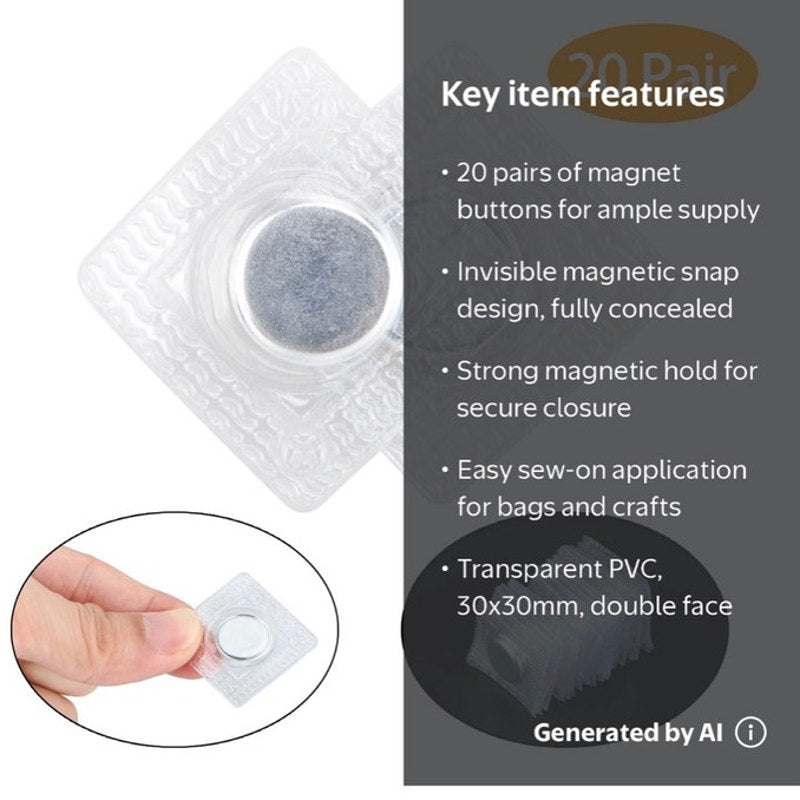 BRAND NEW ~ 20pr Hidden Sew Magnetic Snaps 30mm Invisible Magnet Fasteners