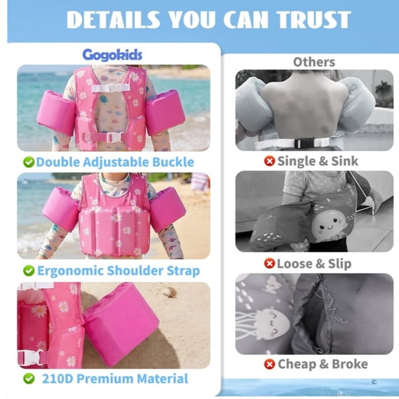NWT ~ Pink Rose Flowers Kids Swim Vest Float Jacket Adjustable Life Jacket ~ 2-6