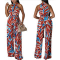 NWT ~ Women's Plus Size Red Abstract Tropical Sleeveless Wide Leg Jumpsuit ~ 2X