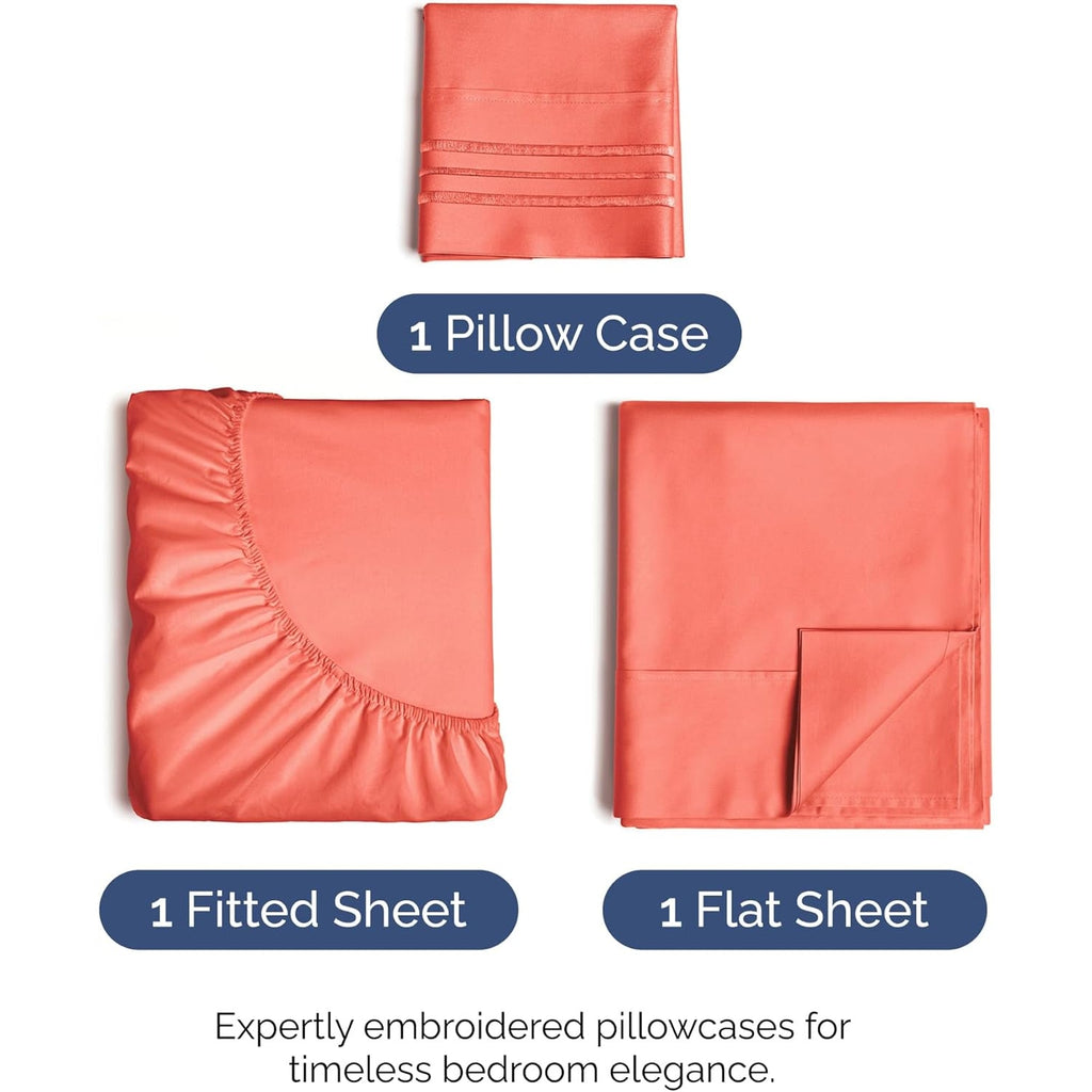 NWT ~ Coral Twin XL 3 Piece Bed Sheet Set ~ Super Soft Comfy Breathable Cooling