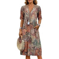 NWT ~ Bohemian V-Neck Pockets Boho Trim Casual Midi Dress ~ Women's Size LARGE