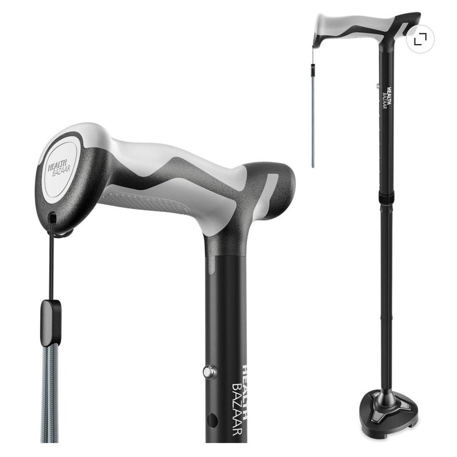 BRAND NEW ~ Foldable Black Adjustable All Terrain Walking Stick Cane