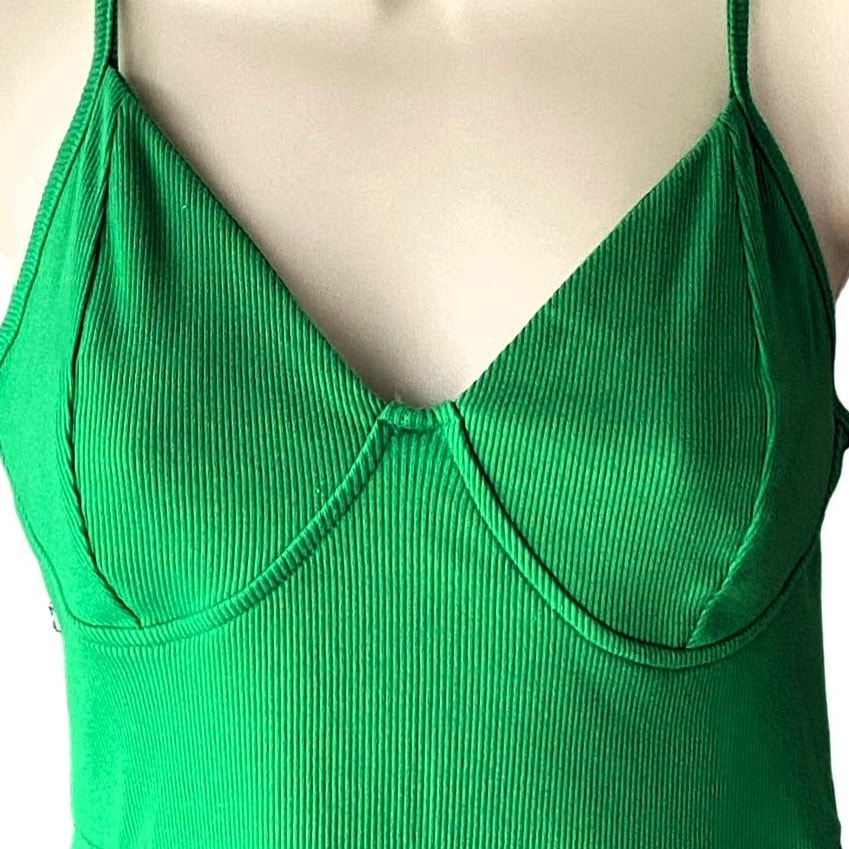 NWT ~ WILD FABLE Green Ribbed Knit Short Skater Mini Dress ~ Women's Size MEDIUM