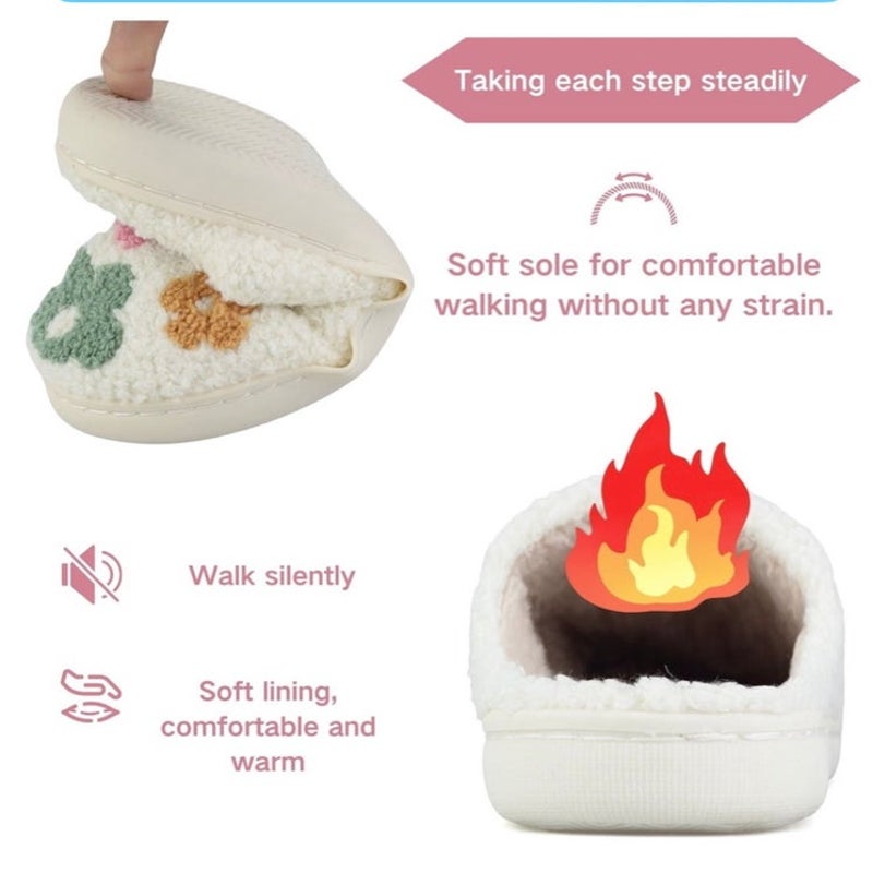 BRAND NEW ~ Pink & White Smiley Face Slip-On Non-Slip Fuzzy Slides Slippers ~8/9