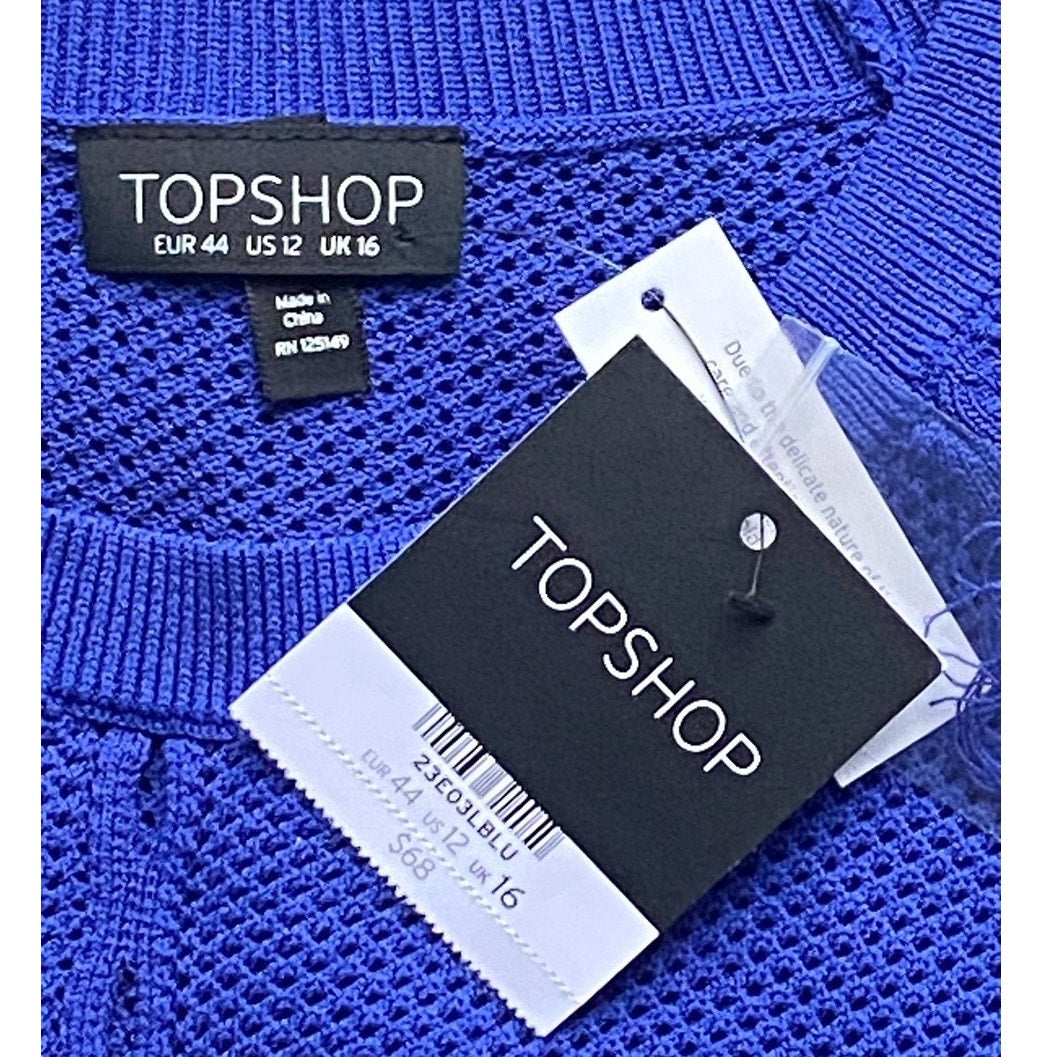 NWT ~ TOPSHOP Bright Royal Blue Sexy Mesh Short Crop Sweater ~ Womens Size 12