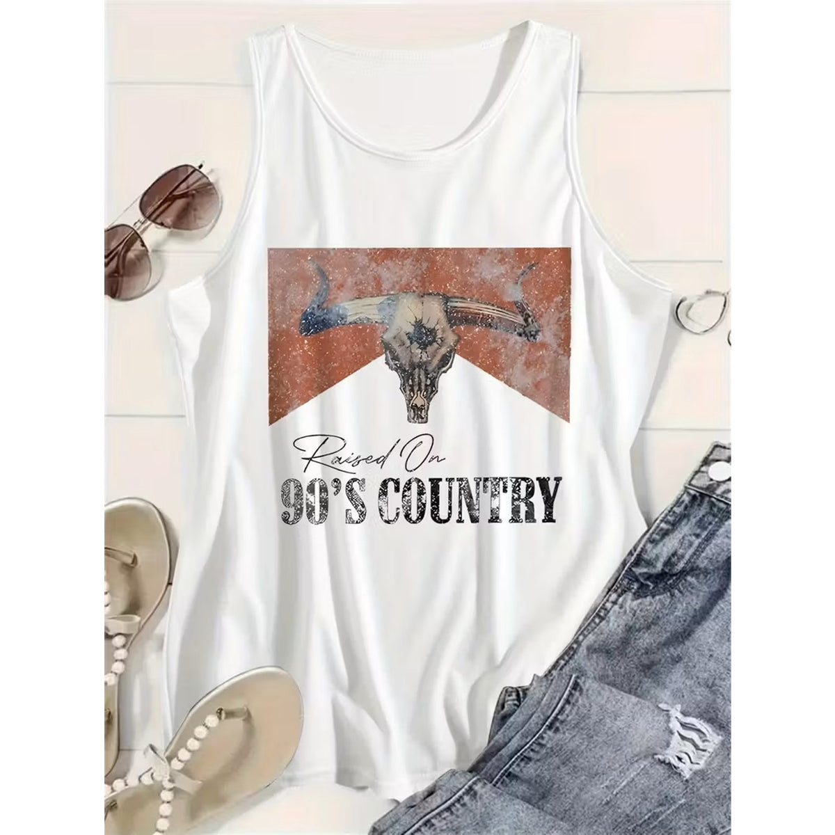 NWT ~ "Raised on 90's Country" Sleeveless Summer T-Shirt ~ Women's Size LARGE