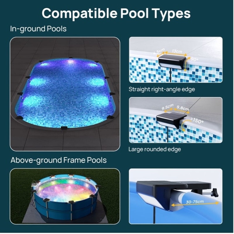 BRAND NEW ~ Smart Solar Pool Light LED Dual-Zone App Control Waterproof Solar