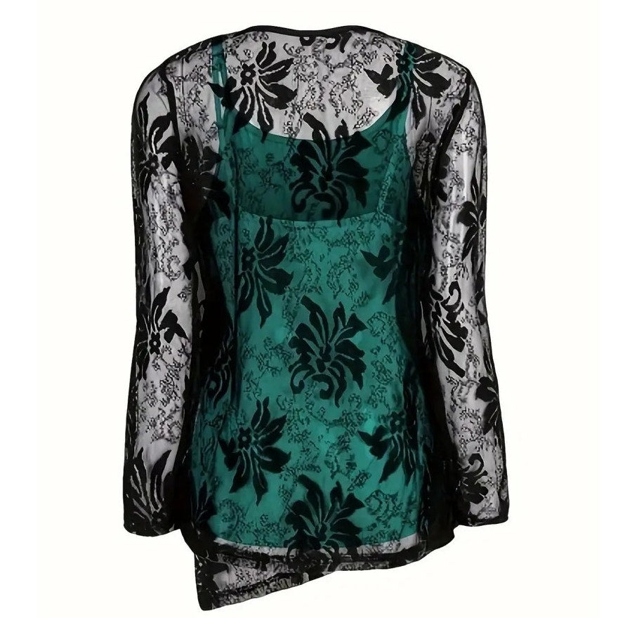 NWT ~ Women's 3 Piece Set ~ Teal Cami Black Lace Cardigan & Pants ~ Plus Size 3X