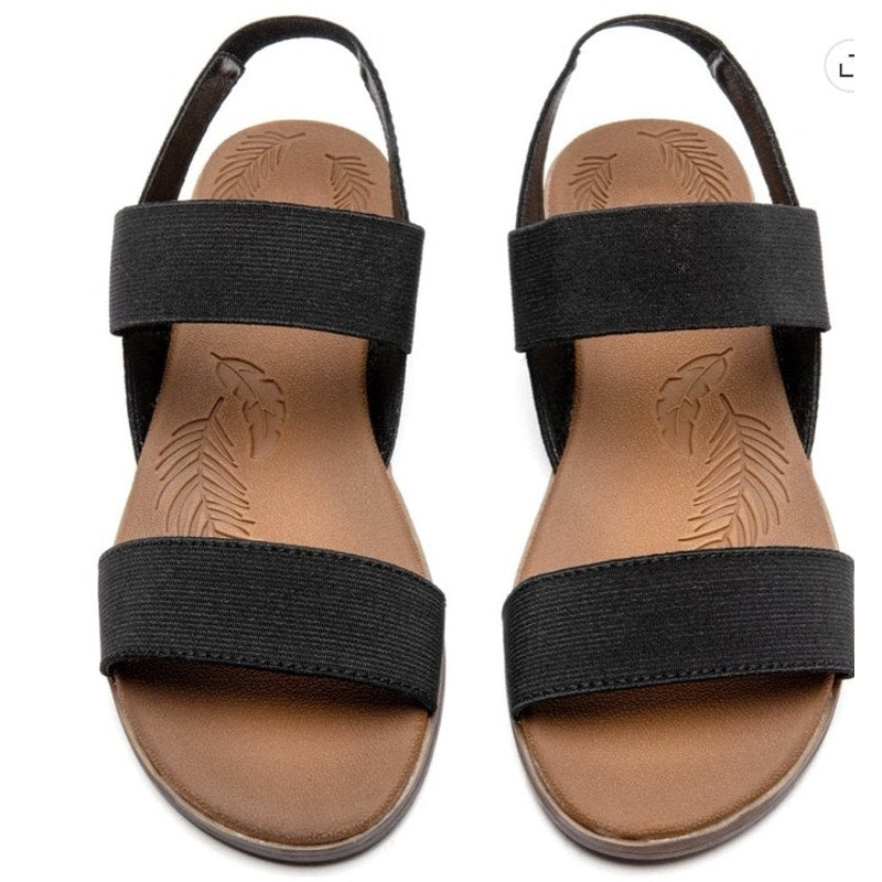 Black Flat Slide Casual Adjustable Elastic Strappy Double Bands Sandals ~ 11