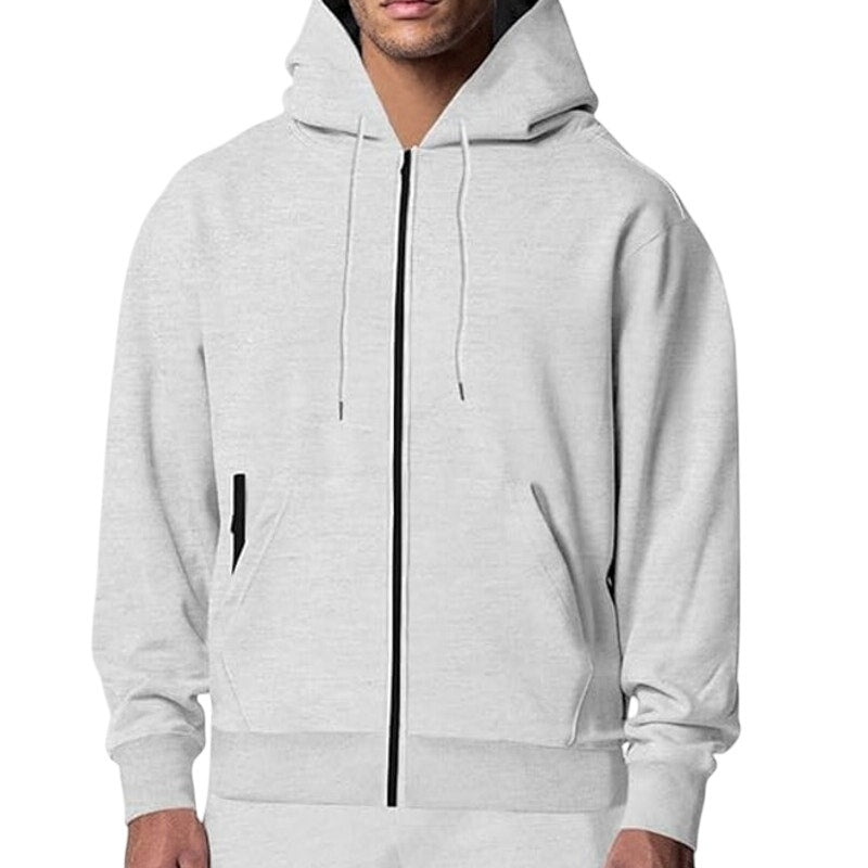 NWT ~ Men's Solid Light Gray Fleece Hooded Sweatshirt Hoodie Full Zip Jacket XXL