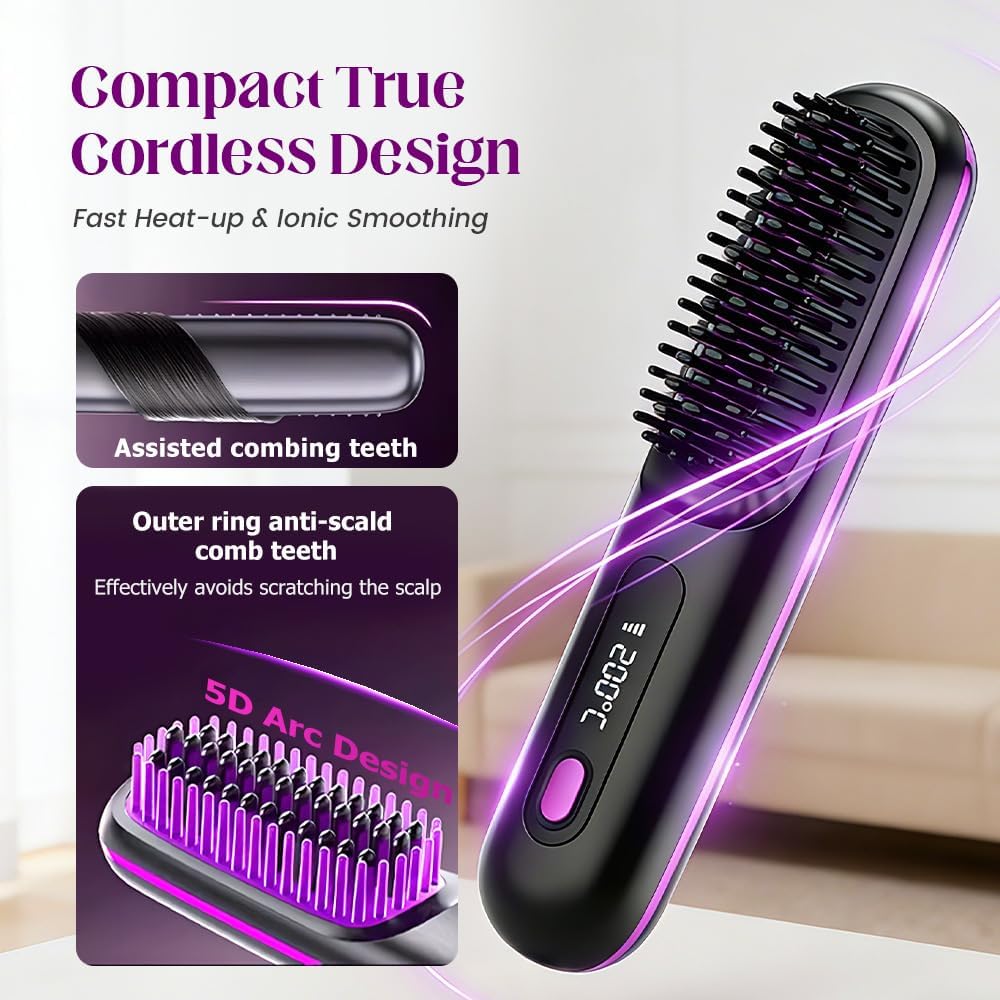 BRAND NEW ~ Cordless LCD Temperature Display White Straightening Hair Brush Comb