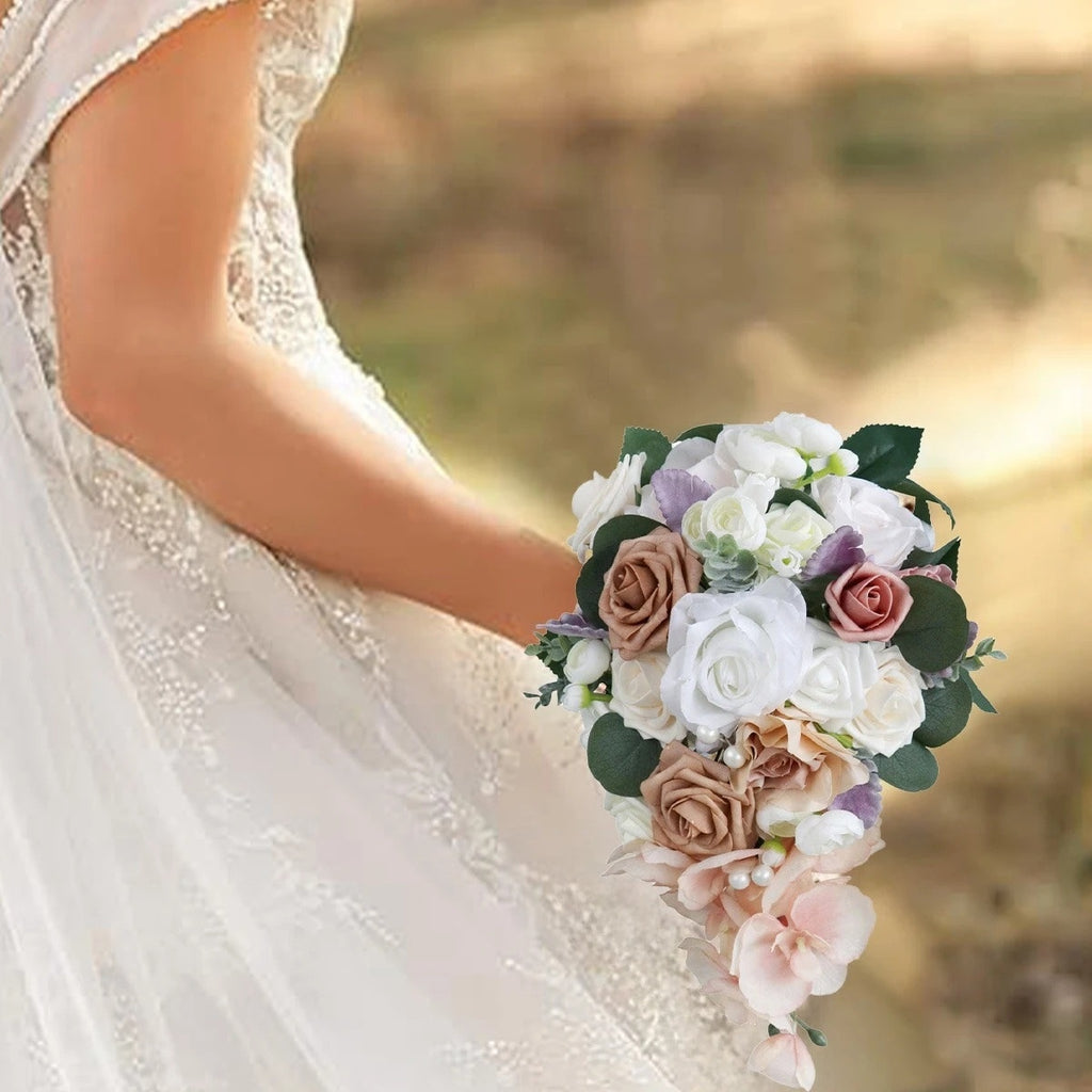 NWT ~ White & Pink Cascading Water Drop Waterfall Bridal Wedding Bouquet