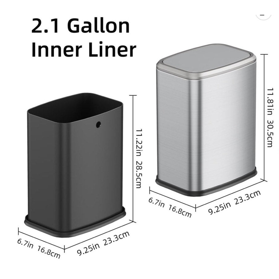 BRAND NEW ~ Silver 2.1Gal Stainless Steel Bathroom Trash Can Swing Lid & 60 Bags