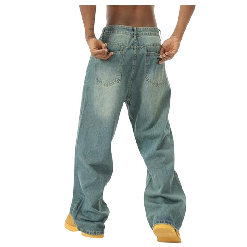 NWT ~ Men's Wide Leg Denim Blue Jeans Y2K Loose Fit 90s Streetwear Pants ~ 2X