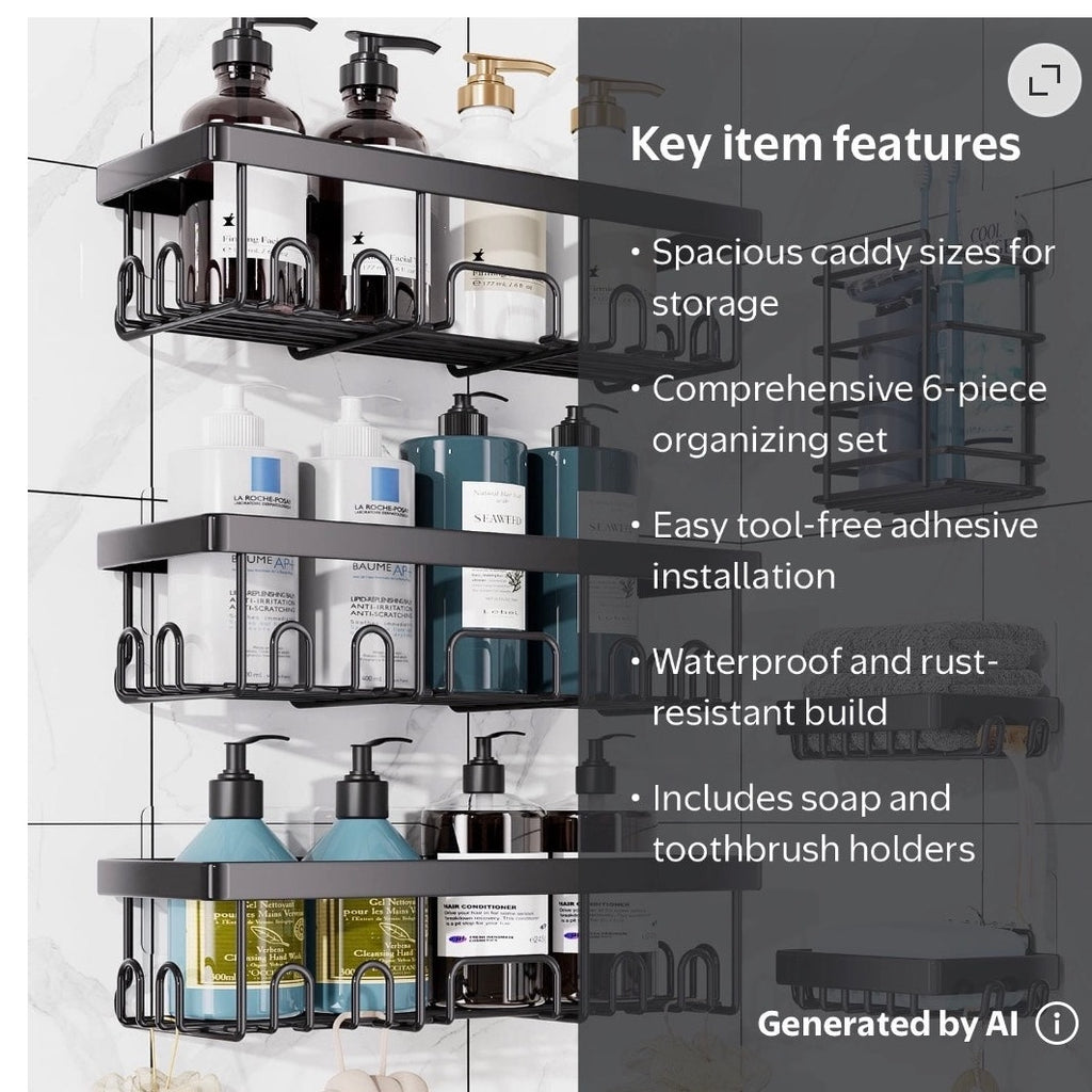 BRAND NEW ~ Set/6 Black Large Capacity Shower Caddies Bathroom Caddy Organizers