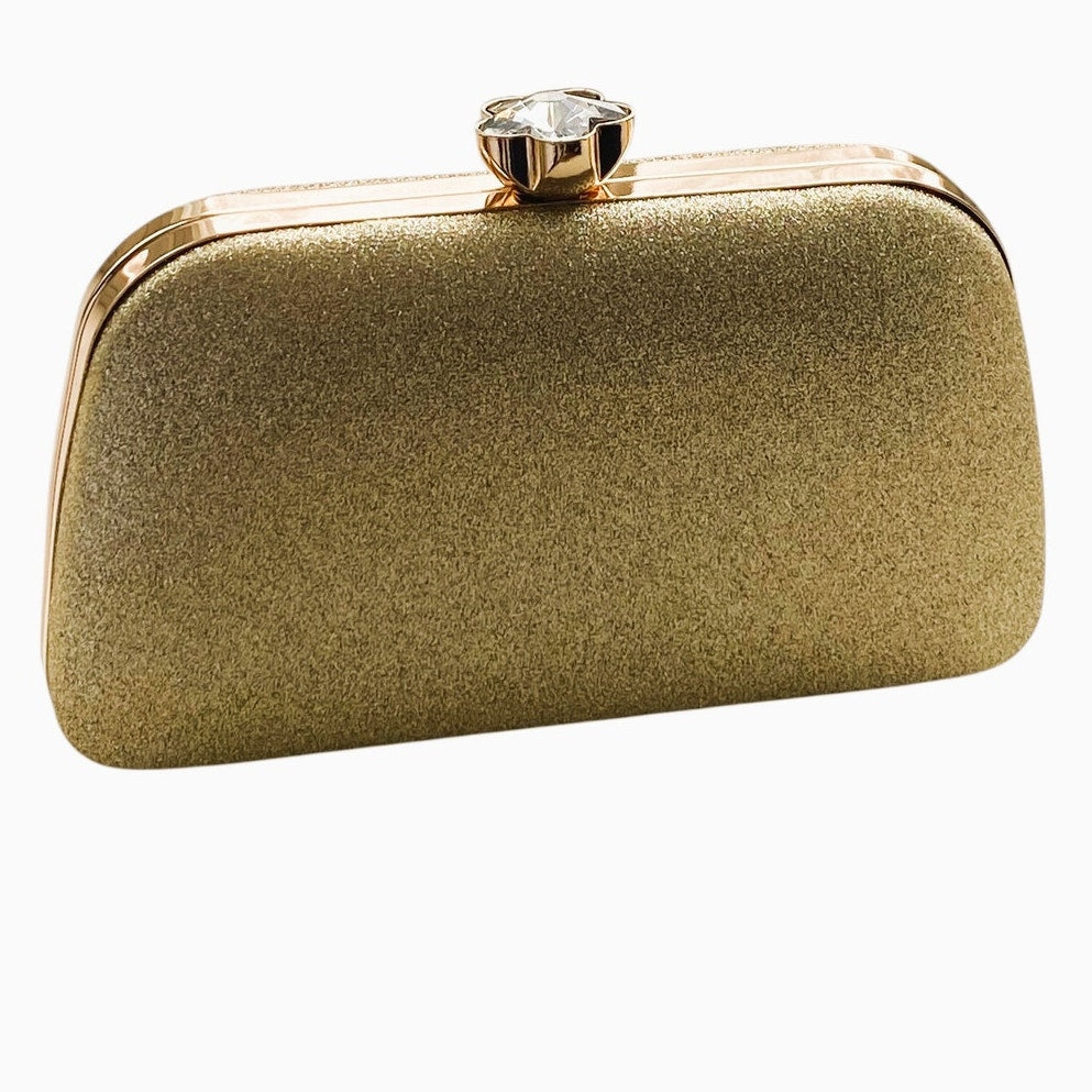 NWT Sparkly Gold Glitter Clutch Crossbody Shoulder Bag Hardshell Evening Purse