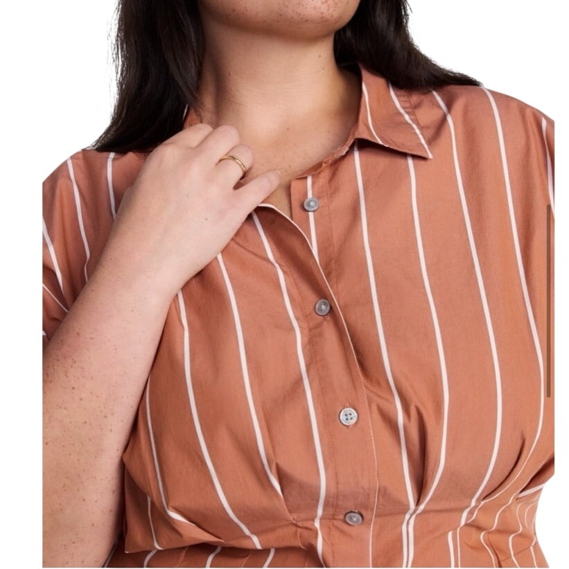 NWT ~ Wide Channel Stripe Copper Pipe Plus Size Fit Flare Cotton Midi Dress ~ 2X