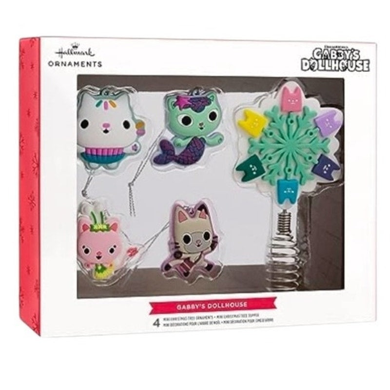 NWT ~ Hallmark Christmas Ornaments Gabby's Dollhouse 4 Mini & 1 Tree Topper