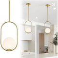 BRAND NEW ~ MCM Modern Gold Pendant Light Fixture 5.9" Globe Opal Glass Shade