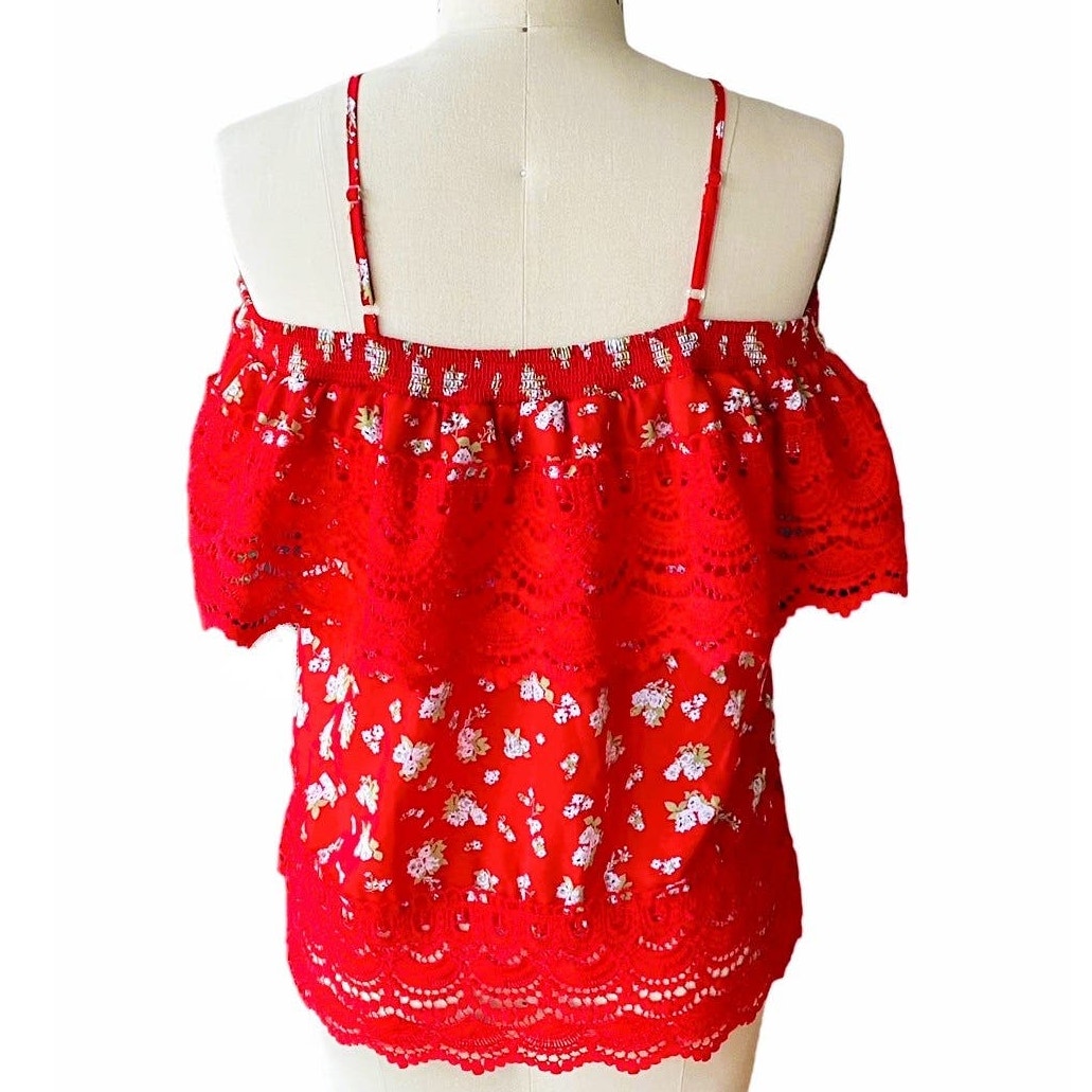 NWT ~ NOBO Boho Red Floral On Off Shoulder Bohemian Blouse ~ Women's Jr's XXL 19