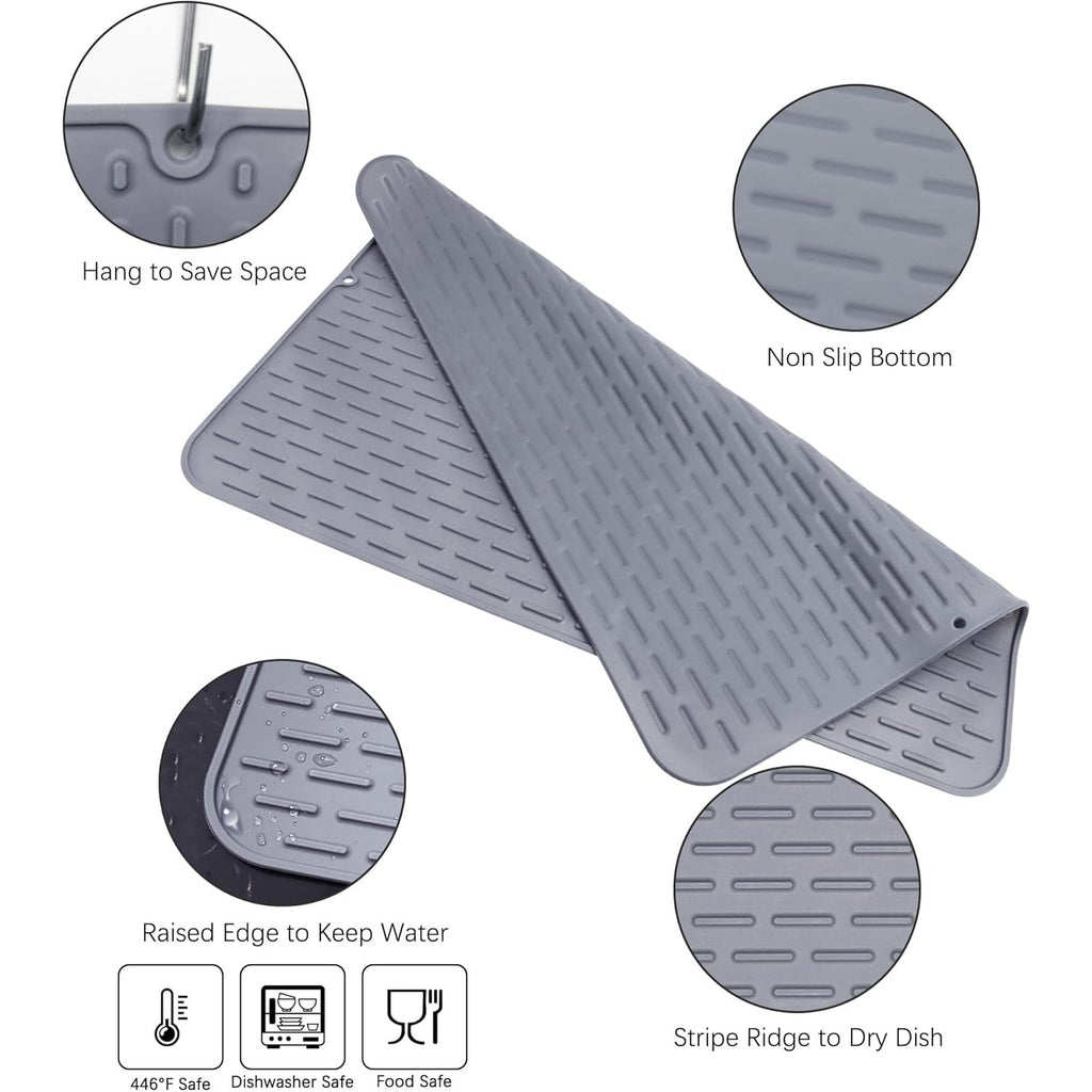 BRAND NEW ~ Set/ 2 Silicone Flexible Dish Drying Sink Mat  Extra Large 24" x 18"